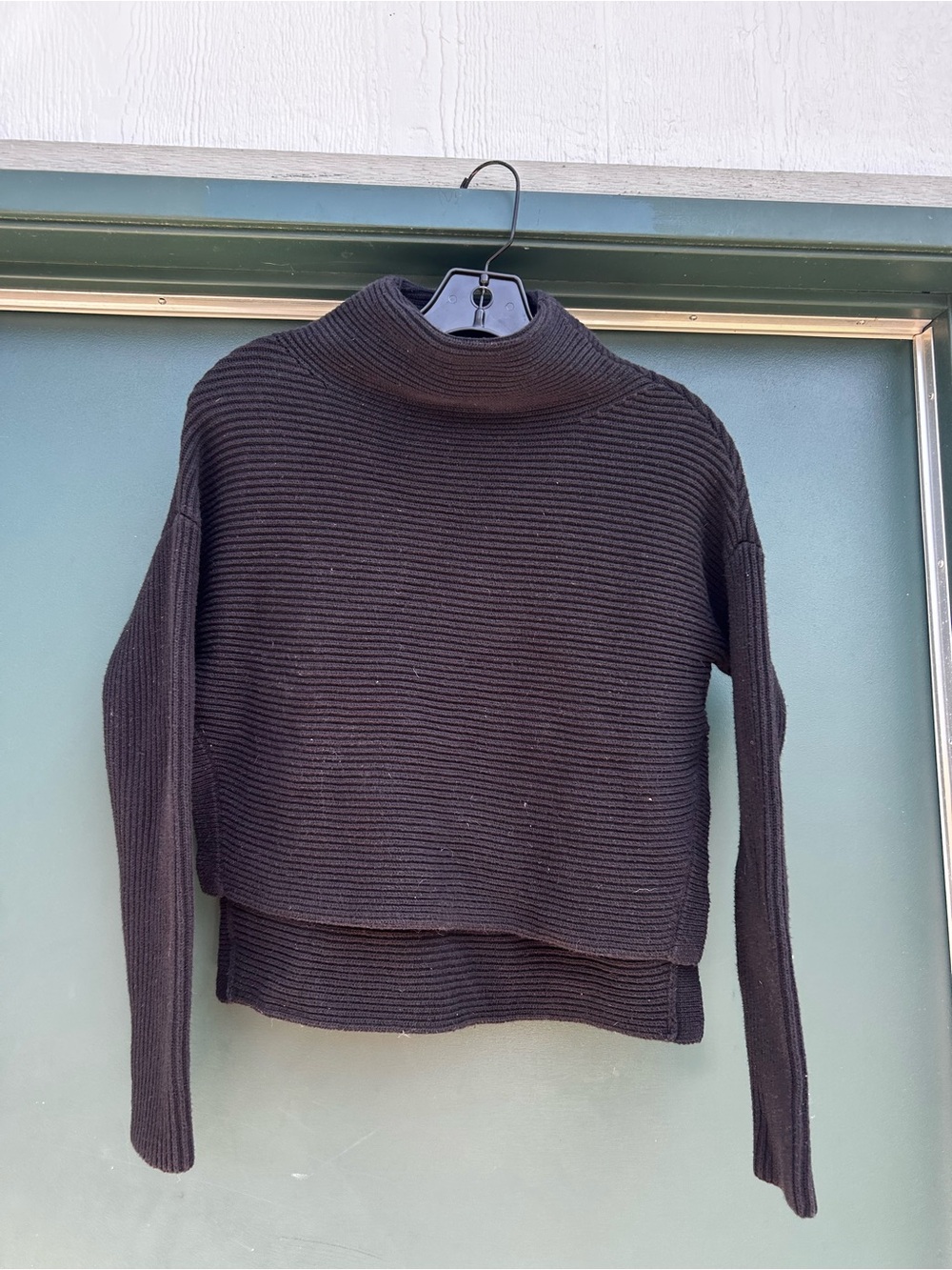 All Saints Eloise Black Ribbed Crop Turtleneck Sweater